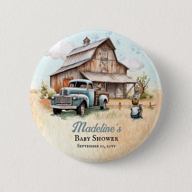 A Cute Little Farmer Baby Shower 6 Cm Round Badge (Front)