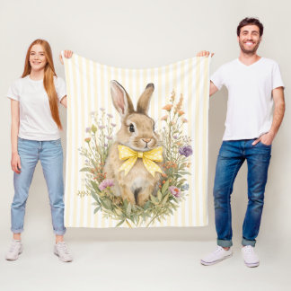 A cute little Floral Bunny Yellow Bow Baby  Fleece Blanket