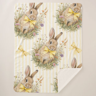 A cute little Floral Bunny Yellow Bow Baby  Sherpa Blanket
