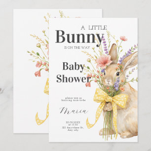A cute little Floral Bunny Yellow Bow Baby Shower  Invitation