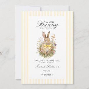A cute little Floral Bunny Yellow Bow Baby Shower  Invitation