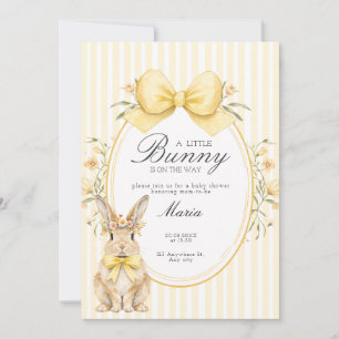 A cute little Floral Bunny Yellow Bow Baby Shower  Invitation