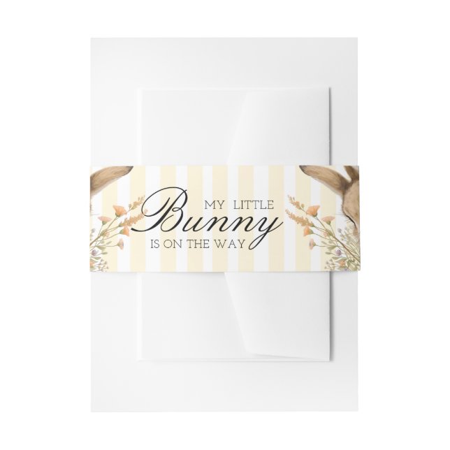 A cute little Floral Bunny Yellow Bow Baby Shower  Invitation Belly Band (Front Example)