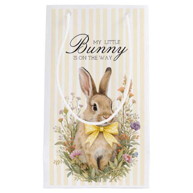 A cute little Floral Bunny Yellow Bow Baby Shower  Small Gift Bag (Front)