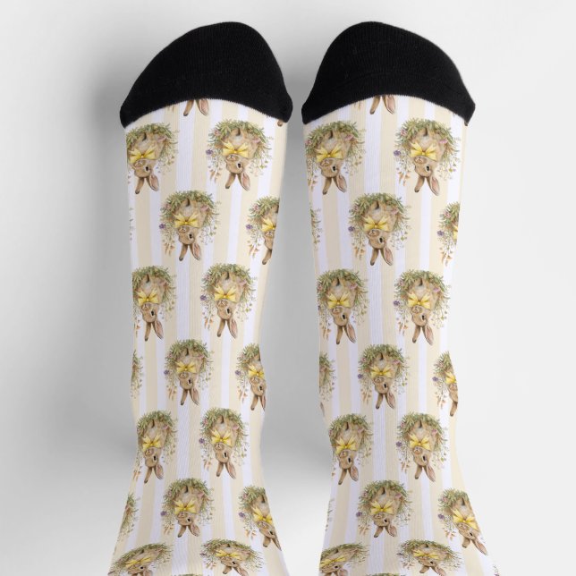 A cute little Floral Bunny Yellow Bow Baby Shower  Socks (Top)