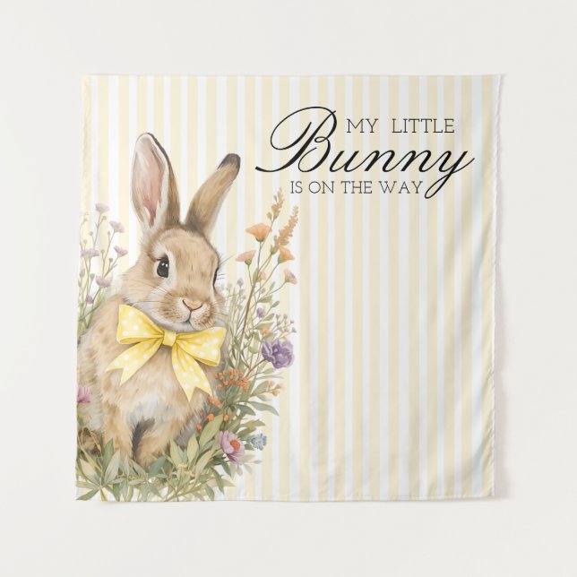 A cute little Floral Bunny Yellow Bow Baby Shower  Tapestry (Front)