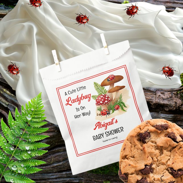 A Cute Little Ladybug Is On Her Way Baby Shower Favour Bags ("A Cute Little Ladybug Is On Her Way!" Girl Baby Shower Favor Bags)