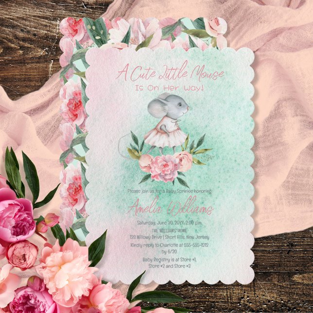 A Cute Little Mouse Is On Her Way Girl Baby Shower Invitation (Creator Uploaded)