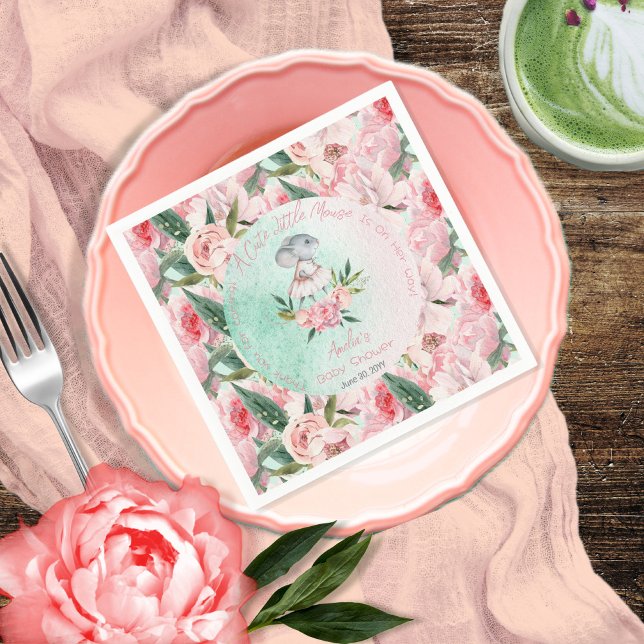 A Cute Little Mouse Is On Her Way Girl Baby Shower Napkin (Creator Uploaded)