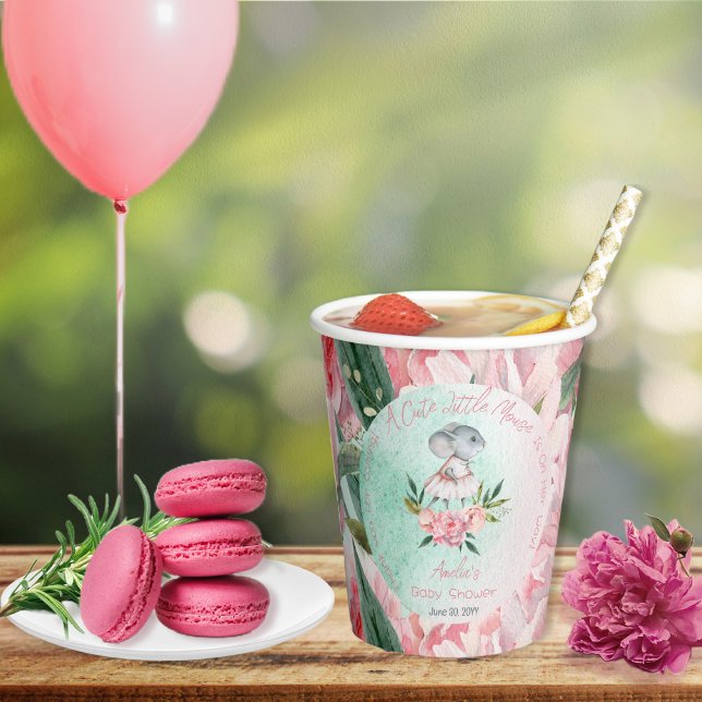 A Cute Little Mouse Is On Her Way Girl Baby Shower Paper Cups (Creator Uploaded)