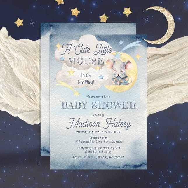 A Cute Little Mouse Is On His Way Boy Baby Shower Invitation (Creator Uploaded)