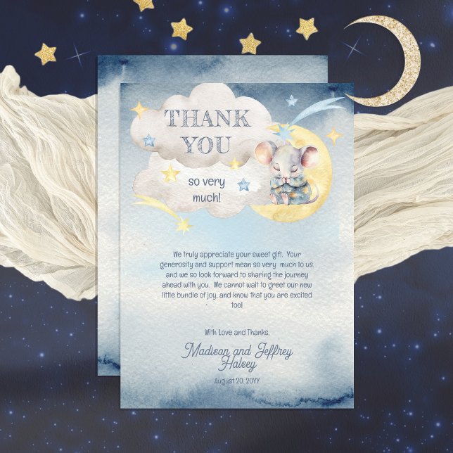 A Cute Little Mouse Is On His Way Boy Baby Shower Thank You Card (Creator Uploaded)