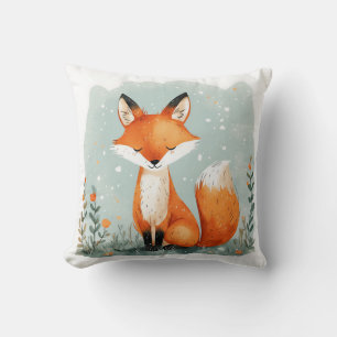 A Cute Little Watercolor Fox in Earth Tones Cushion