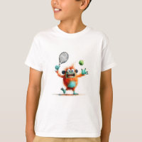 A cute monster playing tennis