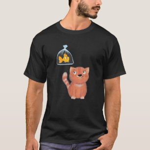 A Cute Orange Cat Hinking About A Fish Swimming In T-Shirt