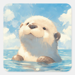 A Cute Otter Watery Wonderland Square Sticker