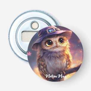 A Cute Owl Wearing a Witch Hat Bottle Opener