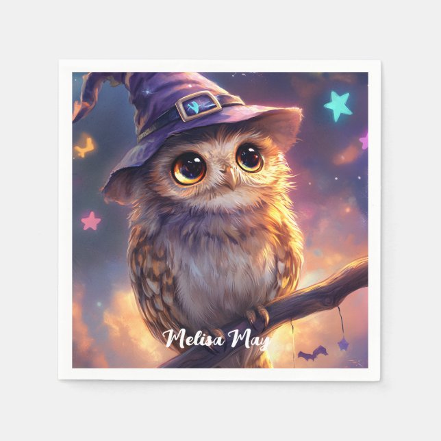 A Cute Owl Wearing a Witch Hat  Napkin (Front)