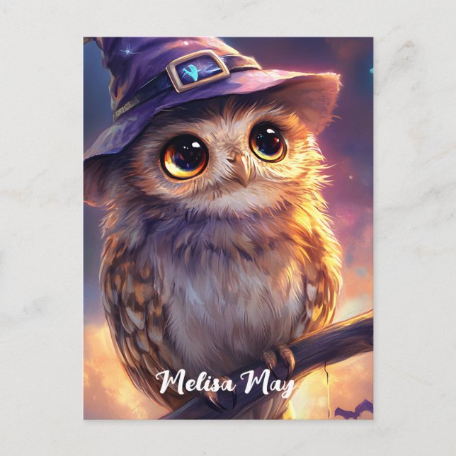 A Cute Owl Wearing a Witch Hat  Postcard (Front)