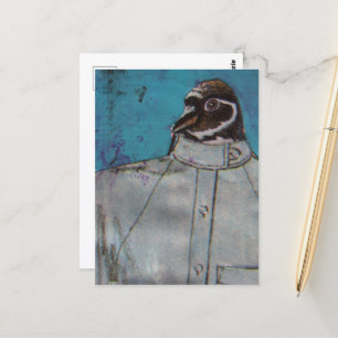 A cute penguin bird in a suit postcard