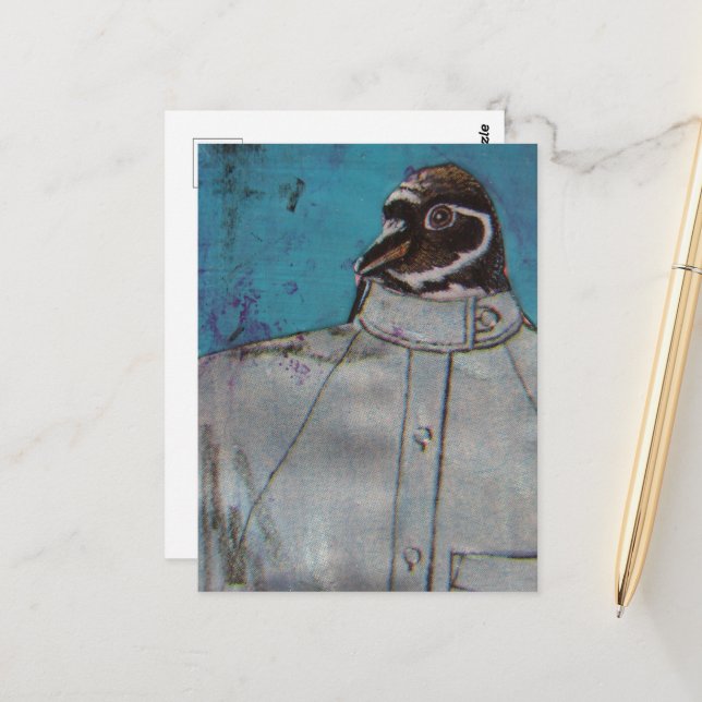 A cute penguin bird in a suit  postcard (Front/Back In Situ)