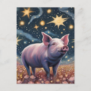 A Cute Pig in The Starry Night Postcard