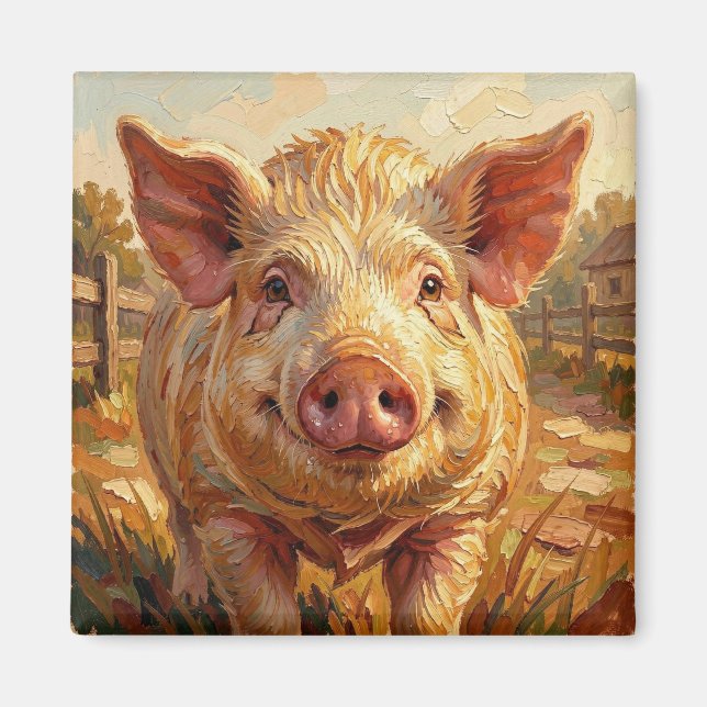 A cute Pig on a Muddy Farm Magnet (Front)