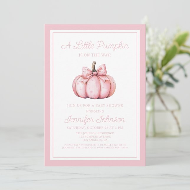 A Cute Pink Pumpkin Baby Shower Invitation (Standing Front)