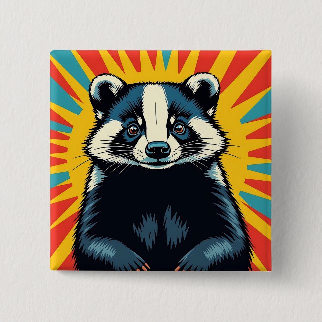 A Cute Pop Art Badger 15 Cm Square Badge (Front)