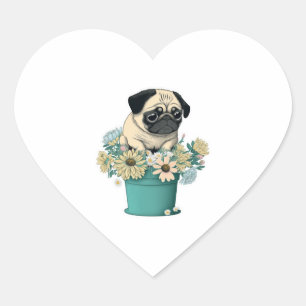 A Cute Pug Heart Sticker