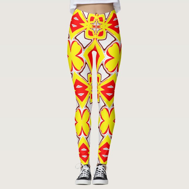 A cute red yellow white "Ratti_Creative_Arts Leggings (Front)
