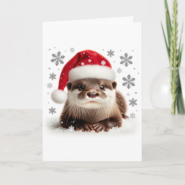 A Cute Santa Otter Christmas Card (Front)