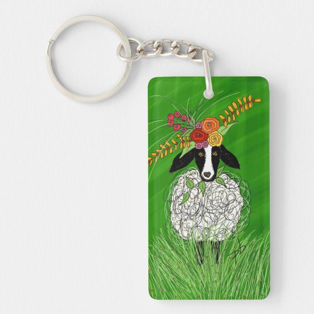 A cute sheep all gussied up! key ring (Front)