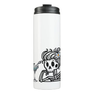 A cute skeleton with a flower and a drink. thermal tumbler