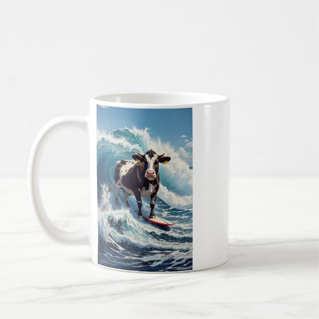 A Cute Surfing Cow Coffee Mug (Left)