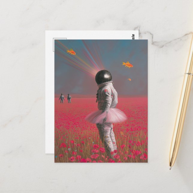 A cute surreal astronaut with a disco ball head  postcard (Front/Back In Situ)