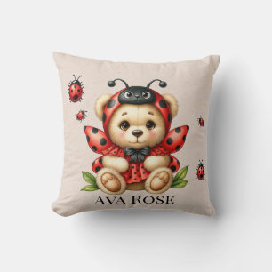 A Cute Teddy Bear Dressed Like a Ladybug Cushion