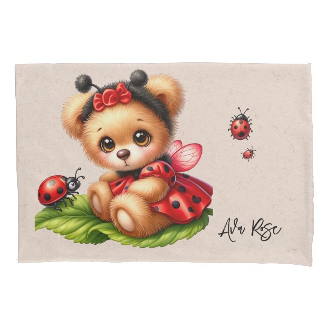 A Cute Teddy Bear Dressed Like a Ladybug Custom Pillowcase (Front)