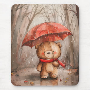 A Cute Teddy Bear in The Rain Mouse Pad