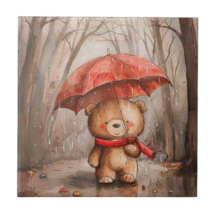 A Cute Teddy Bear in The Rain Tile