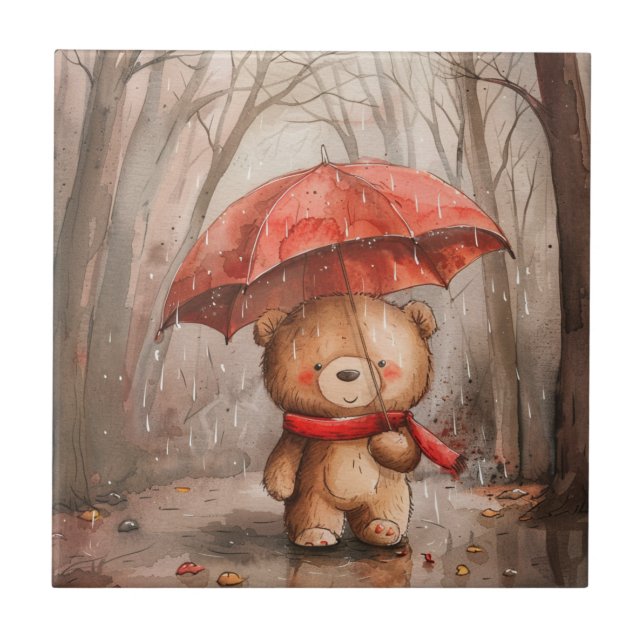 A Cute Teddy Bear in The Rain Tile (Front)