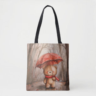 A Cute Teddy Bear in The Rain Tote Bag