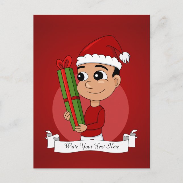 A cute toddler holding a Christmas present Holiday Postcard (Front)
