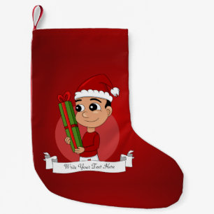 A cute toddler holding a Christmas present Small Christmas Stocking