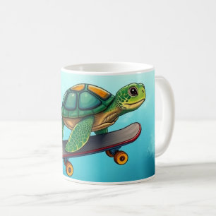 A cute turtle riding a skateboard coffee mug