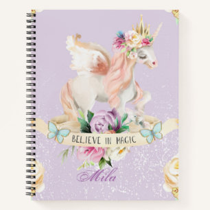 A cute unicorn with your name notebook