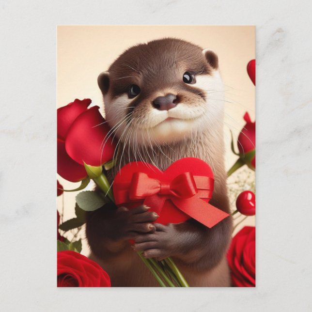 A cute Valentine Otter Postcard (Front)