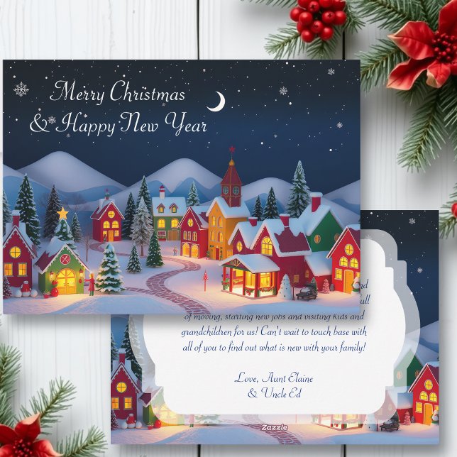A Cute Whimsical Christmas Village at Night Holiday Card (Creator Uploaded)