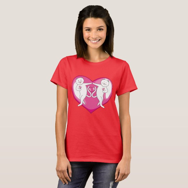 A Cute White Cat Couple Are Dancing With Love T-Shirt (Front Full)