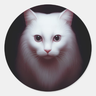 A Cute White Fluffy Cat Digital Art Classic Round Sticker
